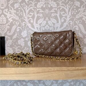 Big Buddha Brown Quilted Bag with‎ Gold Chain